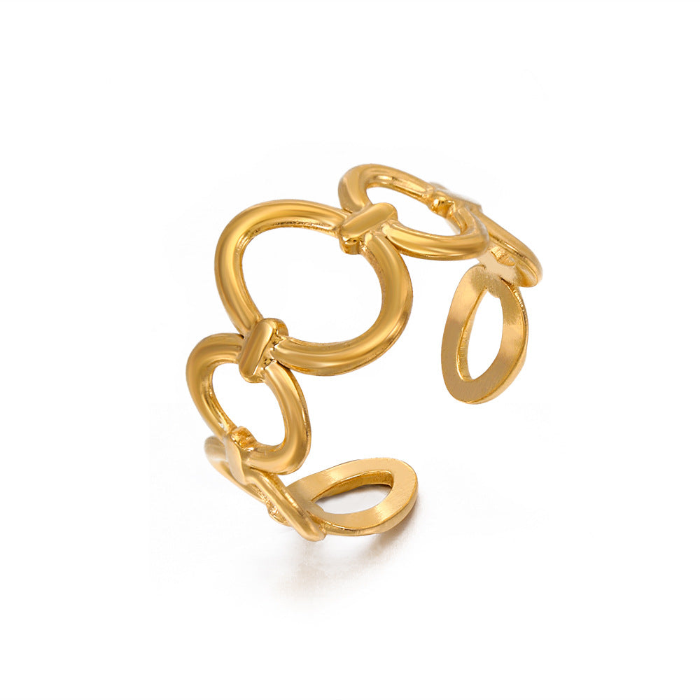 Cincin Oval Stainless Steel Wanita – Desain Modis Adjustable, Lapisan Emas 18K perhiasandirect