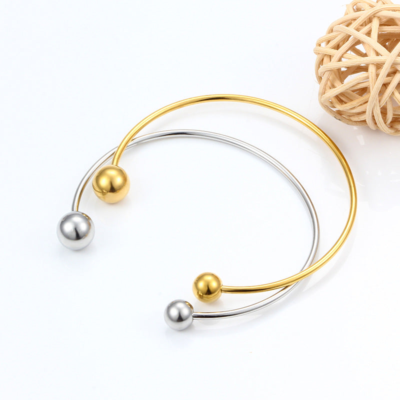 Gelang Bangle Manik Bulat Emas 18k untuk Wanita - Stainless Steel Anti Pudar | Aksesoris Perhiasan Elegan 我的商店