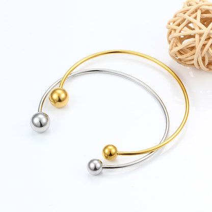 Gelang Bangle Manik Bulat Emas 18k untuk Wanita - Stainless Steel Anti Pudar | Aksesoris Perhiasan Elegan 我的商店