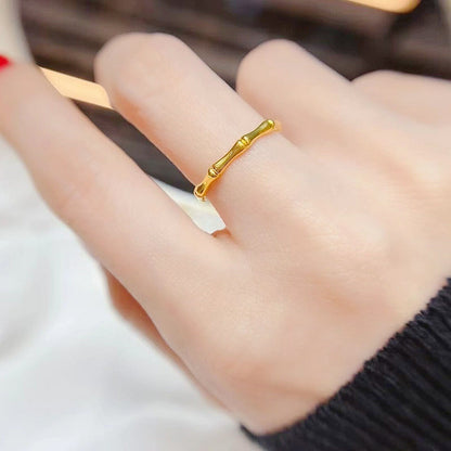 Cincin Wanita Titanium Steel Minimalis｜Desain Bambu Polos｜Elegan & Tahan Karat