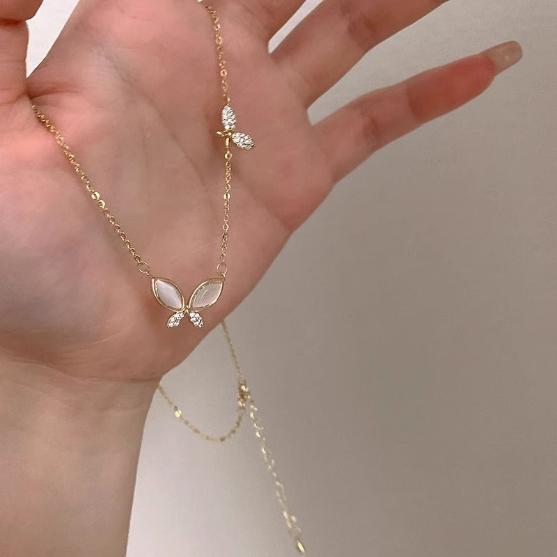 Kalung Wanita Kupu-Kupu Batu Cat Eye – Model Baru 2025, Kalung Collarbone Elegan & Minimalis perhiasandirect