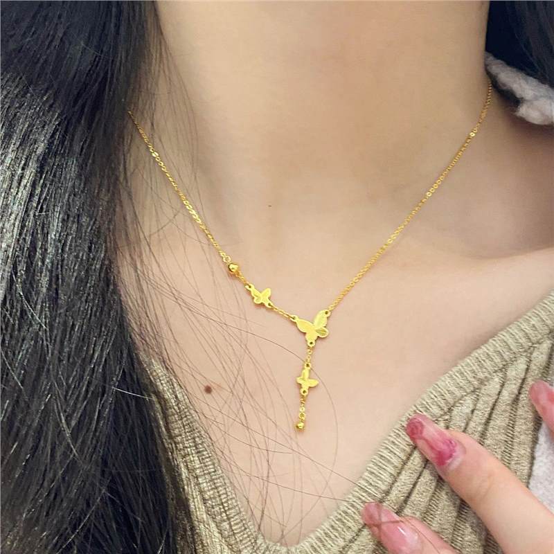 Kalung Kupu-Kupu Wanita Stainless Steel - Aksesoris Fashion Anti Kusam, Hadiah Ulang Tahun & Prom, Grosir Harga Terjangkau - 我的商店