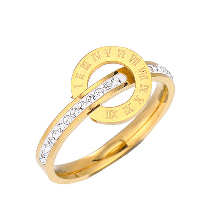 Cincin Stainless Steel Desain Silang Angka Romawi – Model Terbaru 2025 perhiasandirect