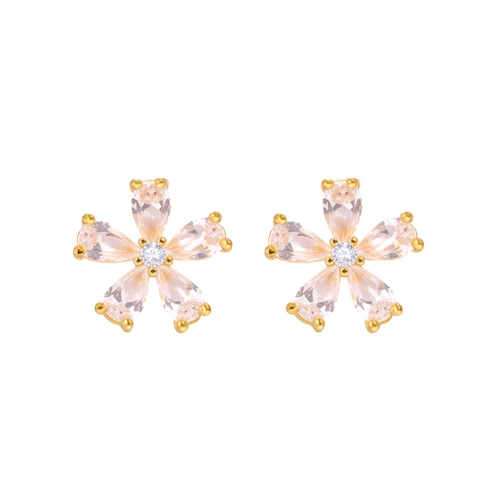 Anting titanium Stud Bunga Kristal Gaya Korea – Elegan & Mewah dengan Nuansa Alam perhiasandirect