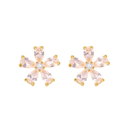 Anting titanium Stud Bunga Kristal Gaya Korea – Elegan & Mewah dengan Nuansa Alam perhiasandirect
