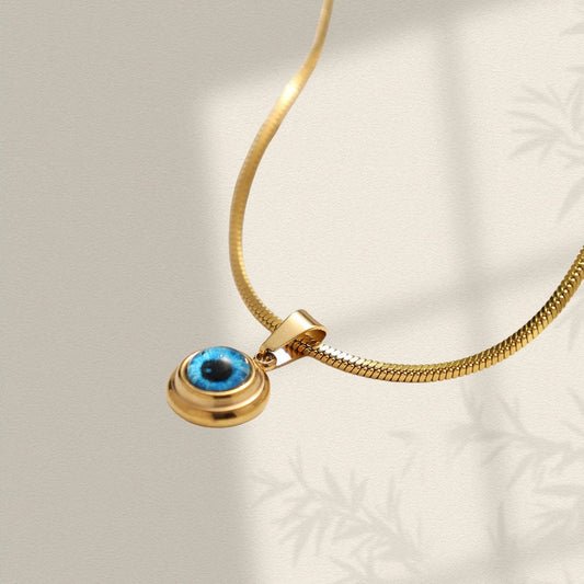 Kalung Titanium Steel Desain Angel Eye – Rantai Emas Unisex, Elegan & Trendi perhiasandirect