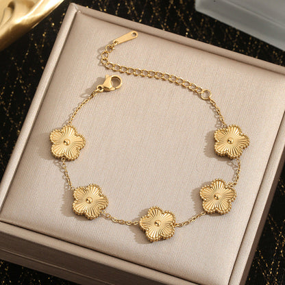 Kalung Wanita Titanium Baja Motif Empat Daun & Lima Kelopak – Set Perhiasan Fashion Elegan perhiasandirect