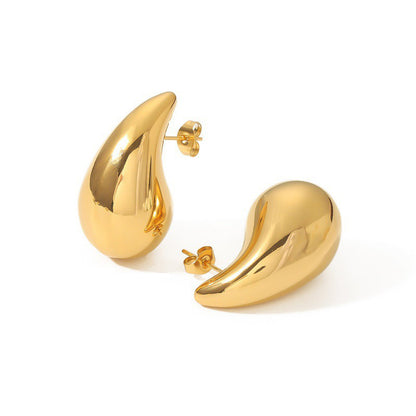 Anting Stud Tetes Air Emas Berongga – Stainless Steel Premium Elegan