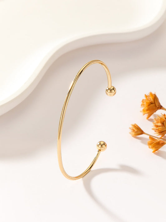 Gelang Bangle Manik Bulat Emas 18k untuk Wanita - Stainless Steel Anti Pudar | Aksesoris Perhiasan Elegan 我的商店