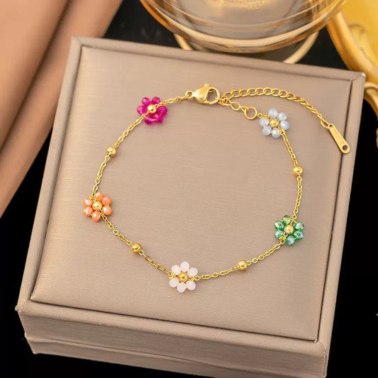 Set Perhiasan Wanita Bunga Stainless Steel – Gelang & Kalung Titanium Gaya Minimalis Ins Trend perhiasandirect