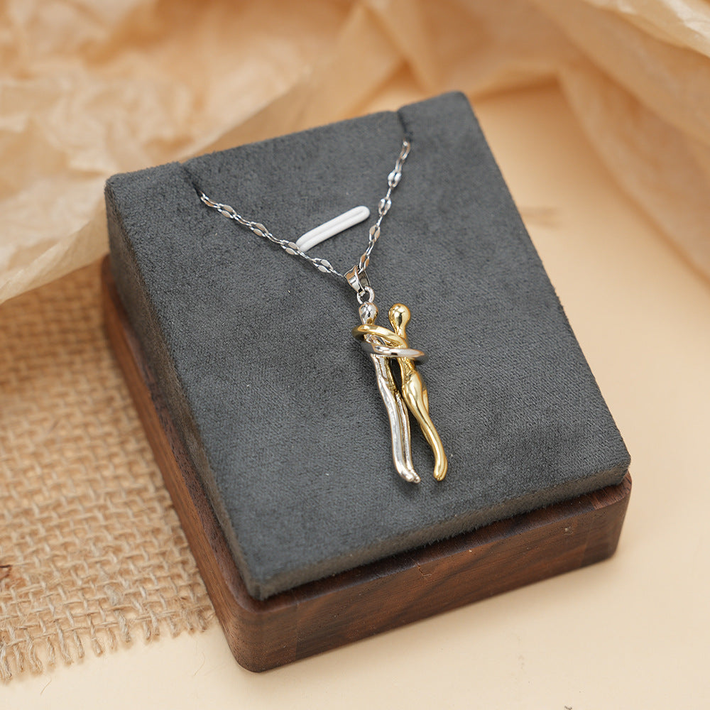 Kalung Pasangan Motif Pelukan dengan Liontin Bibir – Rantai O Titanium Steel, Desain Trendi & Populer perhiasandirect