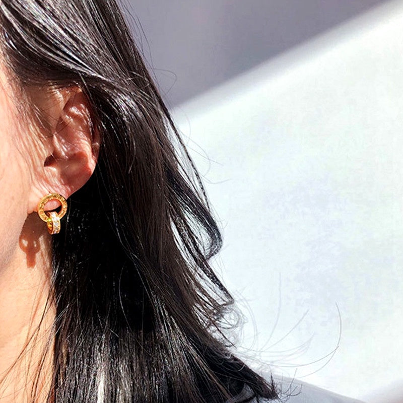 Anting Zirconia Roman Pembawa Keberuntungan - Emas Hypoallergenic Stainless Steel untuk Wanita - 我的商店