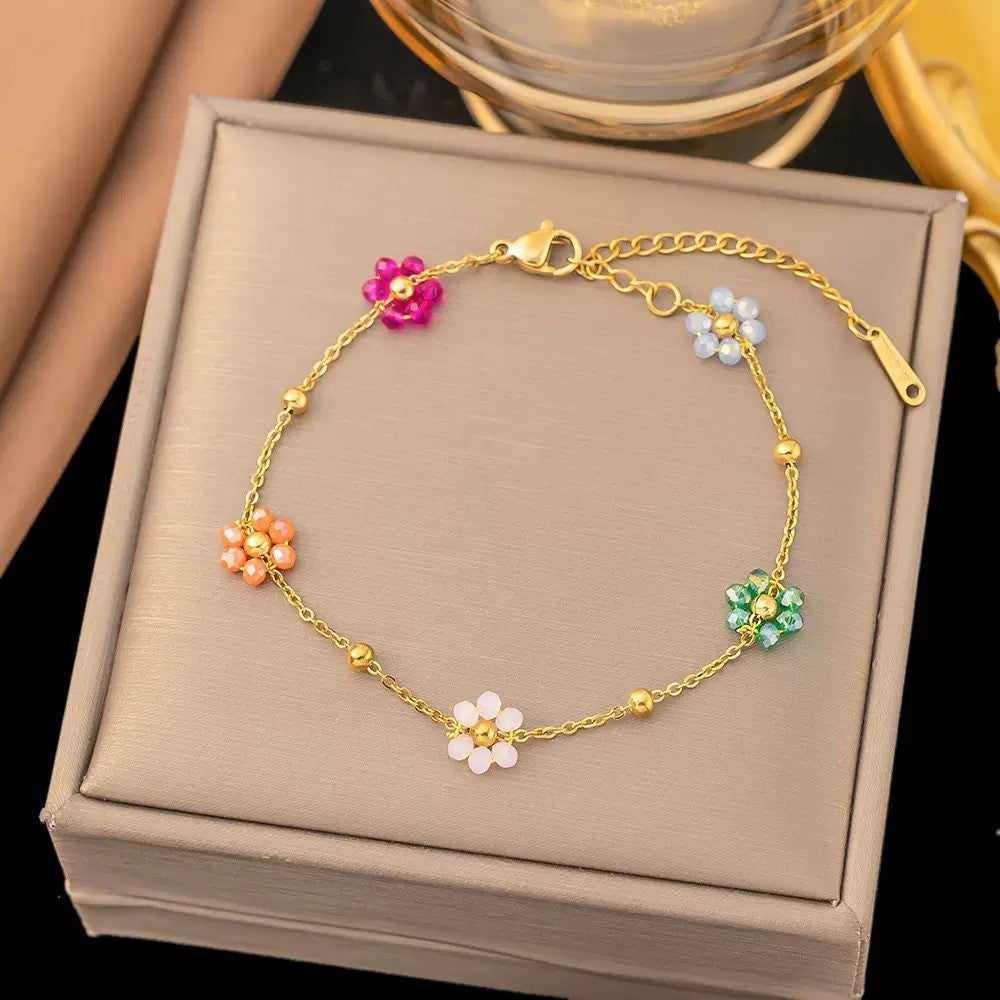Set Perhiasan Wanita Bunga Stainless Steel – Gelang & Kalung Titanium Gaya Minimalis Ins Trend perhiasandirect