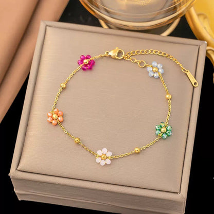 Set Perhiasan Wanita Bunga Stainless Steel – Gelang & Kalung Titanium Gaya Minimalis Ins Trend perhiasandirect