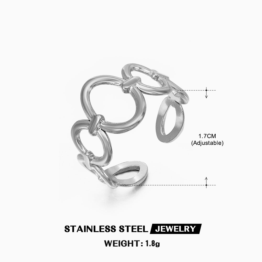 Cincin Oval Stainless Steel Wanita – Desain Modis Adjustable, Lapisan Emas 18K perhiasandirect