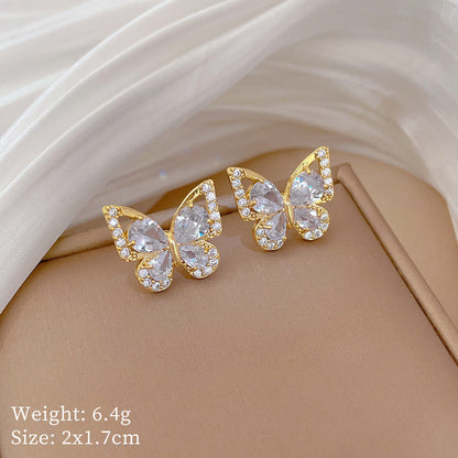 Anting & Kalung Kupu-Kupu Wanita Baja Titanium – Berlapis & Bertatahkan Zirkon, Grosir perhiasandirect