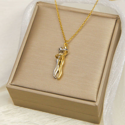 Kalung Pasangan Motif Pelukan dengan Liontin Bibir – Rantai O Titanium Steel, Desain Trendi & Populer perhiasandirect