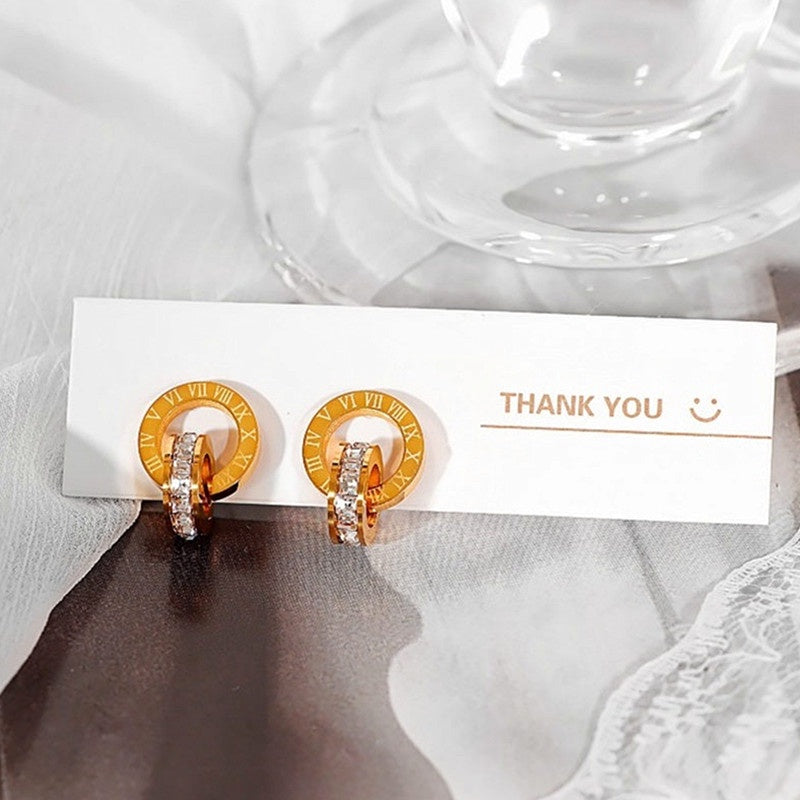 Anting Zirconia Roman Pembawa Keberuntungan - Emas Hypoallergenic Stainless Steel untuk Wanita - 我的商店