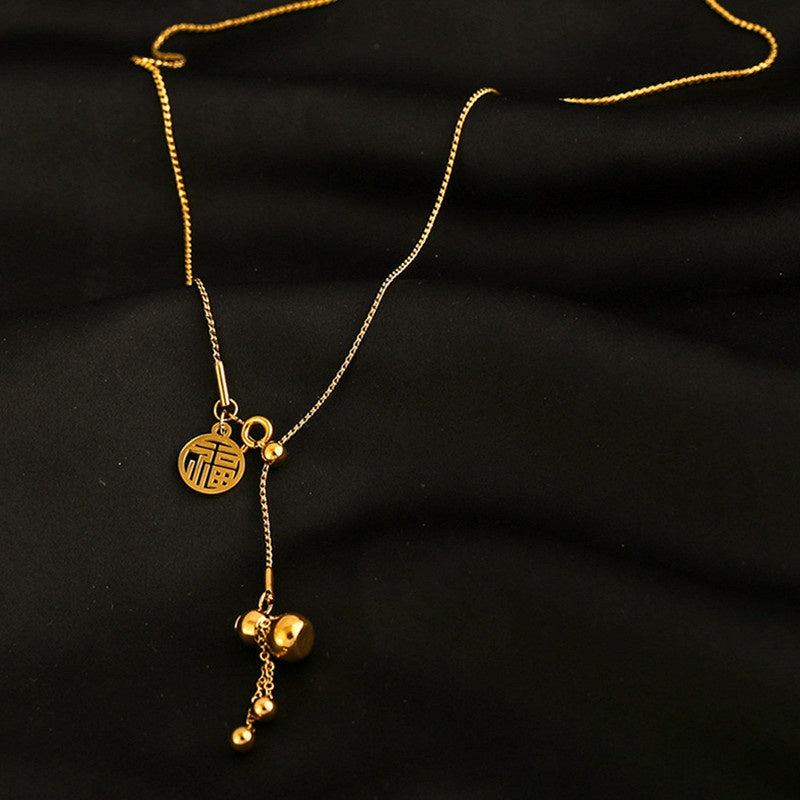Kalung Choker Wanita Liontin Gourdos FU Keberuntungan - Stainless Steel Lapis Emas, Tidak Kusam, Elegan & Cocok untuk Hadiah! - 我的商店