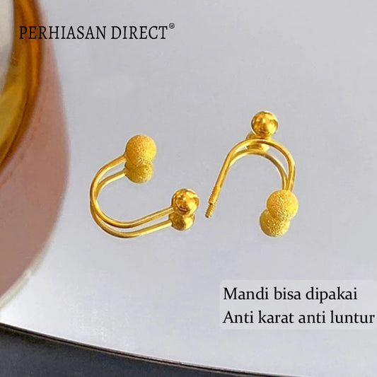 Anting Titanium Anti Karat Manik Manik Pasir Emas 18K Aesthetic Korea Aksesoris Wanita Earrings