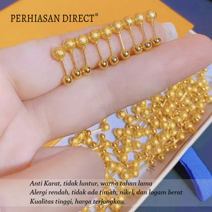 Anting Tusuk Titanium Manik Manik Pasir Emas 18K Cantik Korea Anti Karat dan Anti Luntur Aksesoris Wanita Earrings