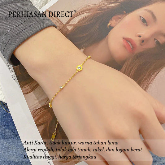 Gelang Titanium Wanita Anti Karat Berlian Emas 18K Romawi Aesthetic Korean Style Aksesoris Perhiasan Bracelet