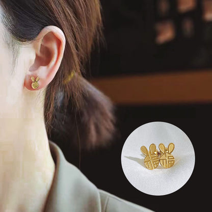 Anting Emas Kelinci Keberuntungan untuk Anak – Perhiasan Anting Stainless Hipoalergenik - 我的商店