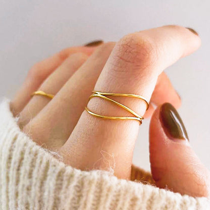 Cincin Wanita Minimalis Lapis Emas 18K - Stainless Steel, Tidak Kusam, Elegan & Terjangkau! - 我的商店