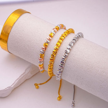 Gelang Tali Serut Manik Semangka – Aksesori Tren 2025 Berlapis Emas, Fleksibel & Elegan