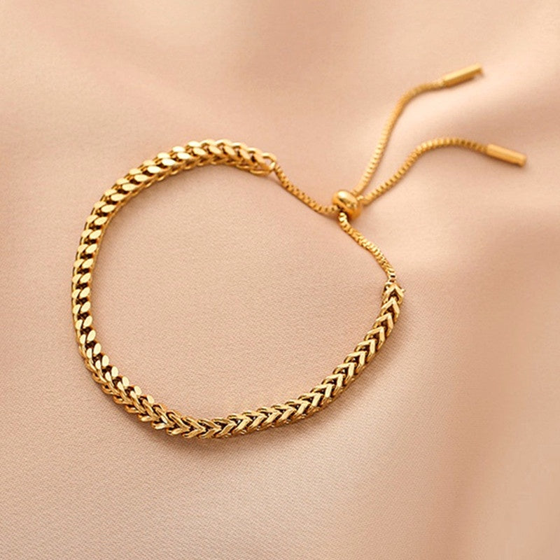 Gelang Wanita Klasik - Rantai Emas Stainless Steel Anti Kusam, Hadiah Elegan - 我的商店