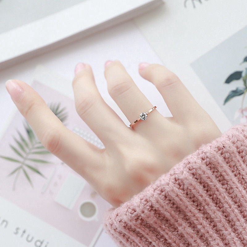Cincin Tunangan Emas Rose - Berlian 1 Karat, Titanium Steel Anti Karat untuk Wanita - 我的商店