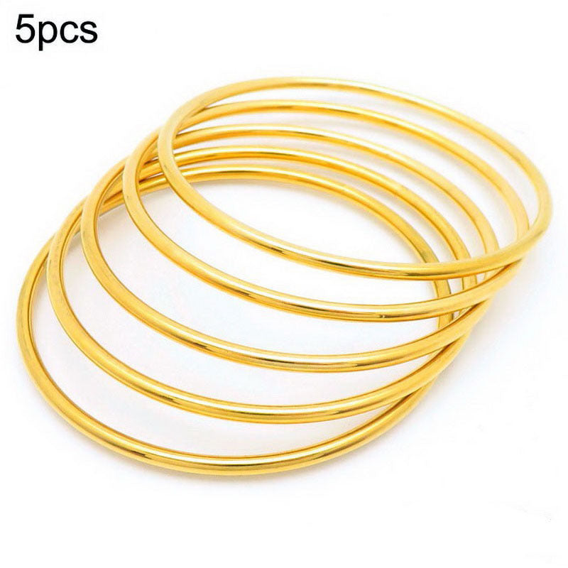 Perhiasan Minimalis untuk Wanita, Emas, Baja Tahan Karat, 2mm, 3mm, 4mm, Tabung Tipis, Lingkaran Bulat Besar, Set Gelang yang Dapat Ditumpuk perhiasandirect