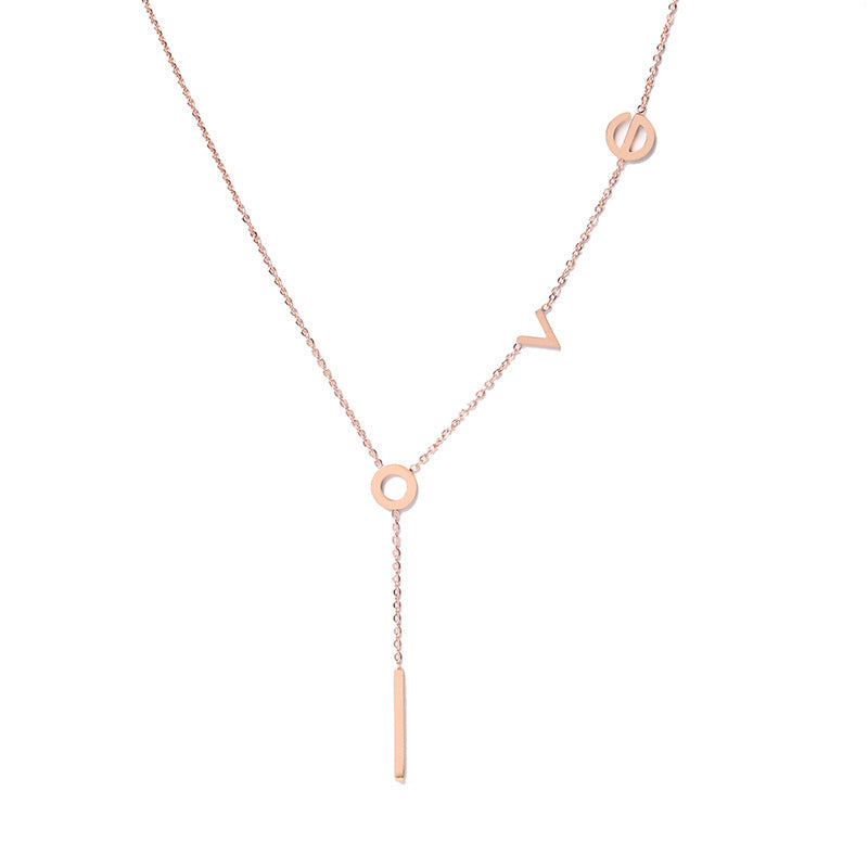 Kalung Love Letters Wanita - Liontin Huruf Romantis Stainless Steel Anti Kusam - 我的商店