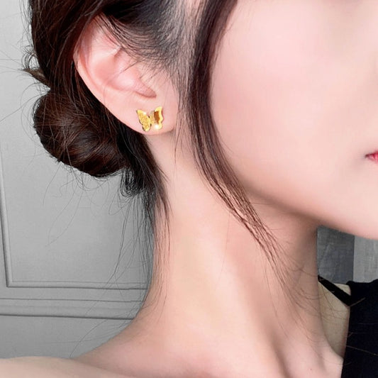 Anting Kupu-Kupu Emas 18K - Titanium Steel Anti Karat, Aksesoris Elegan Wanita - 我的商店