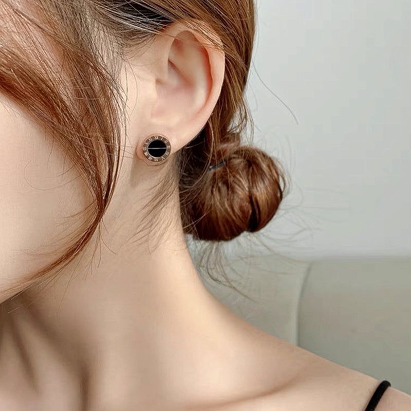 Hikaw Roman Hitam Wanita - Perhiasan Stainless Steel Elegan Anti Kusam, Aksesoris Fashion Hypoallergenic, Grosir Harga Terbaik - 我的商店