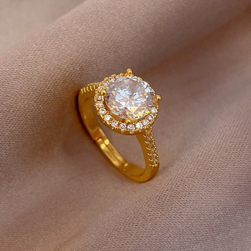 Cincin Berlian untuk Wanita - Singsing Emas Stainless Steel Anti Pudar | Aksesoris Fashion Elegan - 我的商店