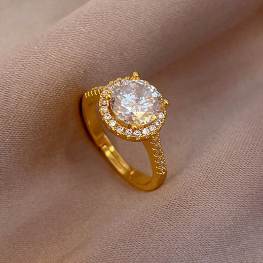 Cincin Berlian untuk Wanita - Singsing Emas Stainless Steel Anti Pudar | Aksesoris Fashion Elegan - 我的商店