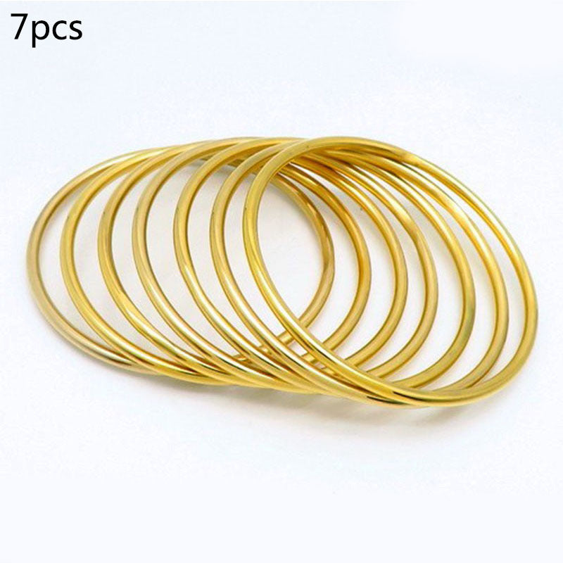 Perhiasan Minimalis untuk Wanita, Emas, Baja Tahan Karat, 2mm, 3mm, 4mm, Tabung Tipis, Lingkaran Bulat Besar, Set Gelang yang Dapat Ditumpuk perhiasandirect