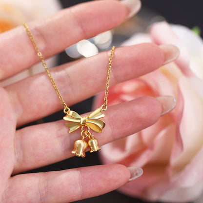 Kalung Bunga Pita Emas 18K - Stainless Steel Anti Kusam, Aksesoris Fashion Wanita - 我的商店