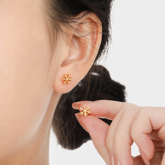 Anting Stud Snowflake Wanita - Stainless Steel Hypoallergenic, Aksesoris Fashion Winter - 我的商店