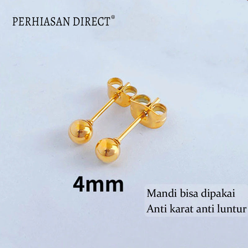 Anting Tusuk Titanium Manik Manik Pasir Emas 18K Cantik Korea Anti Karat dan Anti Luntur Aksesoris Wanita Earrings