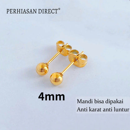 Anting Tusuk Titanium Manik Manik Pasir Emas 18K Cantik Korea Anti Karat dan Anti Luntur Aksesoris Wanita Earrings