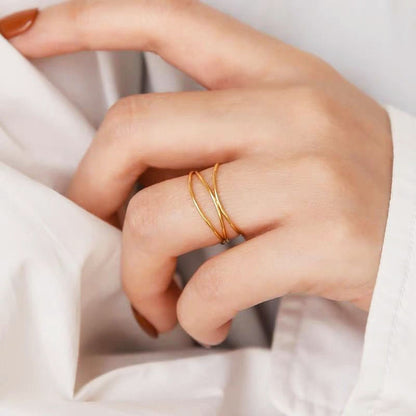 Cincin Wanita Minimalis Lapis Emas 18K - Stainless Steel, Tidak Kusam, Elegan & Terjangkau! - 我的商店