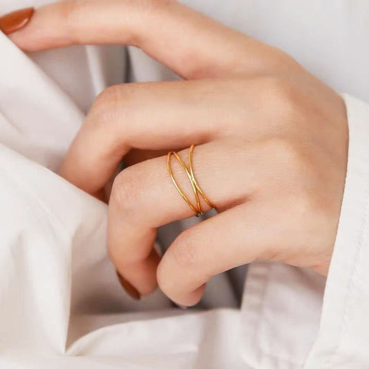 Cincin Wanita Minimalis Lapis Emas 18K - Stainless Steel, Tidak Kusam, Elegan & Terjangkau! - 我的商店