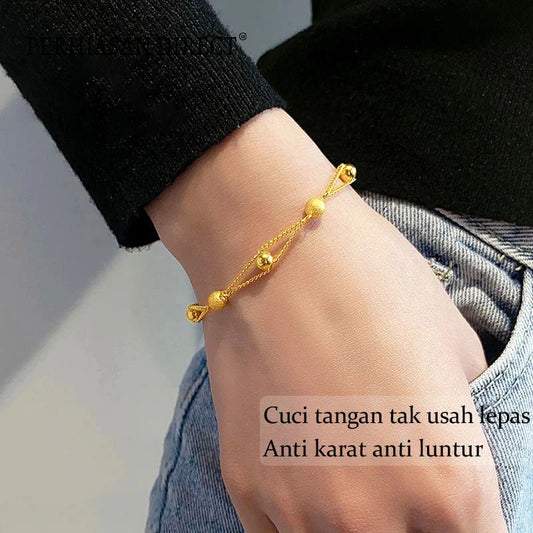 Gelang Titanium Wanita Anti Karat Emas 18K Rantai Salib Manik Manik Aesthetic Korean Style Aksesoris Bracelet