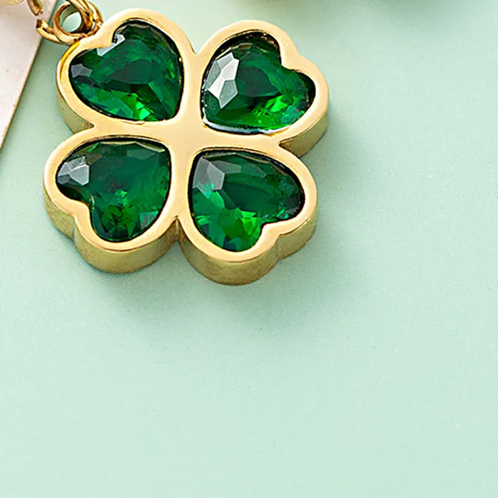 Anting Four-leaf clover & Hati – Baja Antikarat Bertatahkan Kristal | Elegan & Antialergi - perhiasandirect
