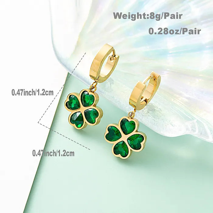 Anting Four-leaf clover & Hati – Baja Antikarat Bertatahkan Kristal | Elegan & Antialergi - perhiasandirect