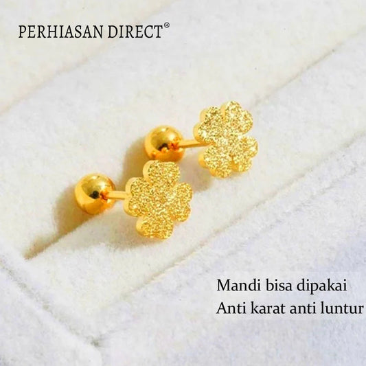 Anting Tusuk Titanium Anti Karat Bunga Pasir Emas 18K Aesthetic Korea Aksesoris Wanita Earrings