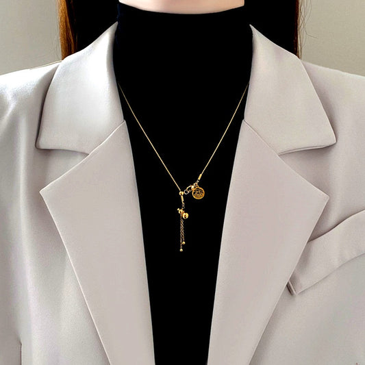 Kalung Choker Wanita Liontin Gourdos FU Keberuntungan - Stainless Steel Lapis Emas, Tidak Kusam, Elegan & Cocok untuk Hadiah! - 我的商店