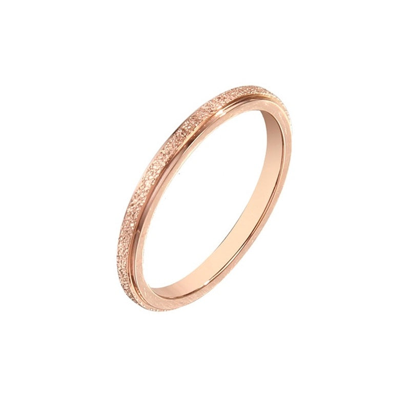 Cincin Wanita Classic Matte Frosted Sederhana - 18k Rose Gold & Stainless Steel | Perhiasan Pasangan Fashion Elegan - 我的商店